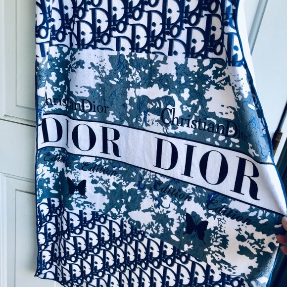 Designer Inspired Monogram Towel Blue Butterfly Print Beach Pool Throw 28x55 - Picture 2 of 2